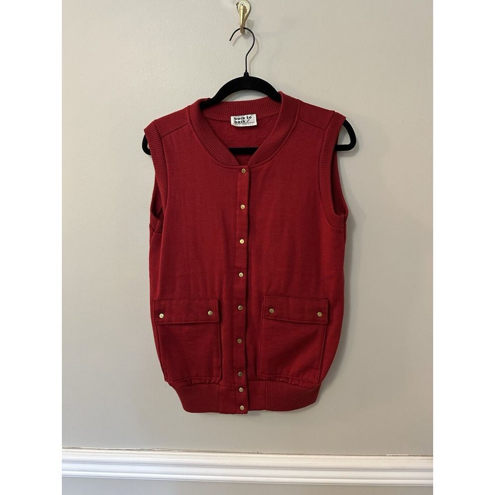 Vintage 80s Back To Back Women's Red Vest Snap Buttons Size Large‎